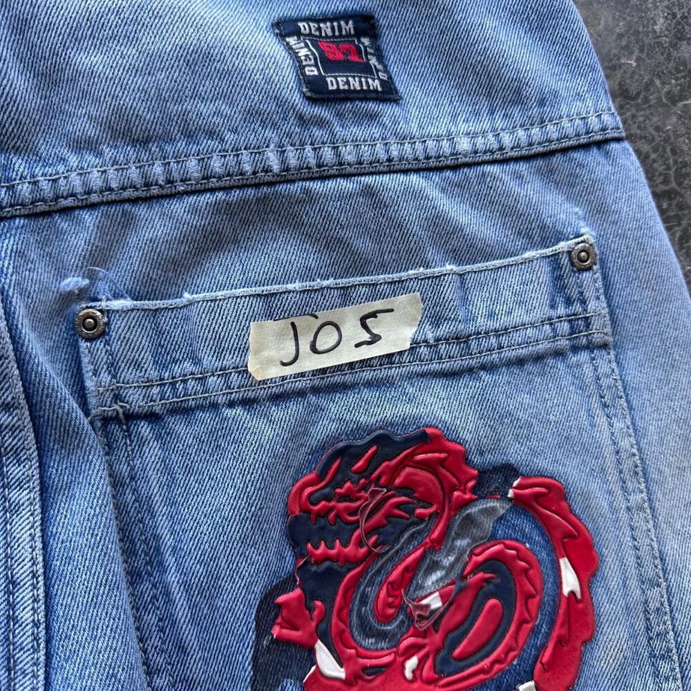 Y2K 2000s Jnco Style Dragon No Boundaries Tribal baggy Skate Jeans Pants 32x30 - Picture 7 of 8